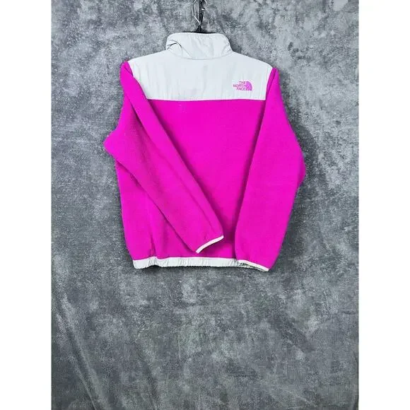 North Face Denali Jacket Girls Large Fuchsia Fleece Gray Polartec Full Zip